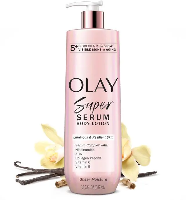 Main image of Super Serum Hand & Body Lotion for Dry Skin, 24hr Long Lasting Hydration, 5+ Ingredient Complex for Bright Even Firm Luminous Skin, Sweet Vanilla & Soft Wood Scent, 18.5 fl oz