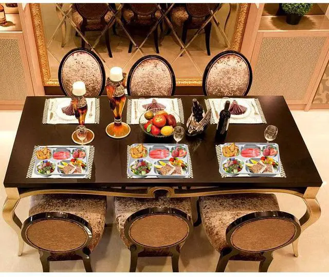 Alt view image 2 of 7 - Set of 2 Stainless Steel Rectangular Divided Plates Tray 5 Sections Dinner Plates for Adults - Unbreakable Metal Plate for Campers, and Portion Control Reusable Plate