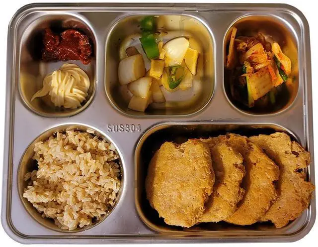Alt view image 6 of 7 - Set of 2 Stainless Steel Rectangular Divided Plates Tray 5 Sections Dinner Plates for Adults - Unbreakable Metal Plate for Campers, and Portion Control Reusable Plate