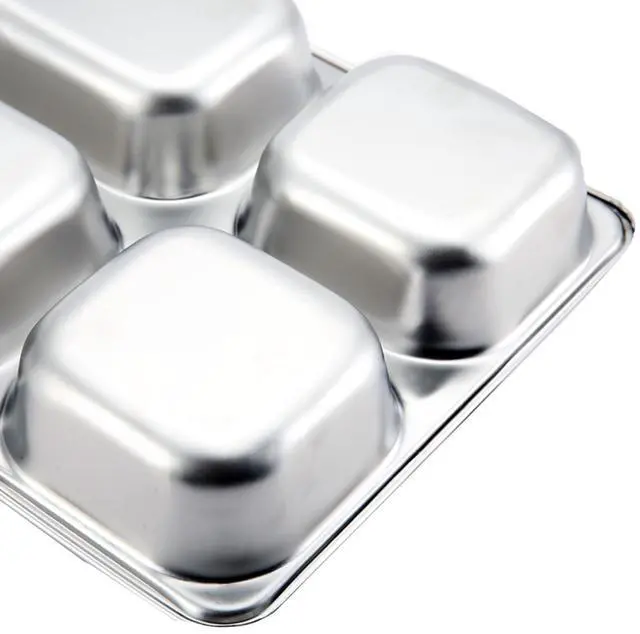 Alt view image 3 of 7 - 3 Pack Stainless Steel Rectangular Divided Plates Tray, 5 Sections Dinner Plates for Adults,Kids, Picky Eaters, Campers, and Portion Control