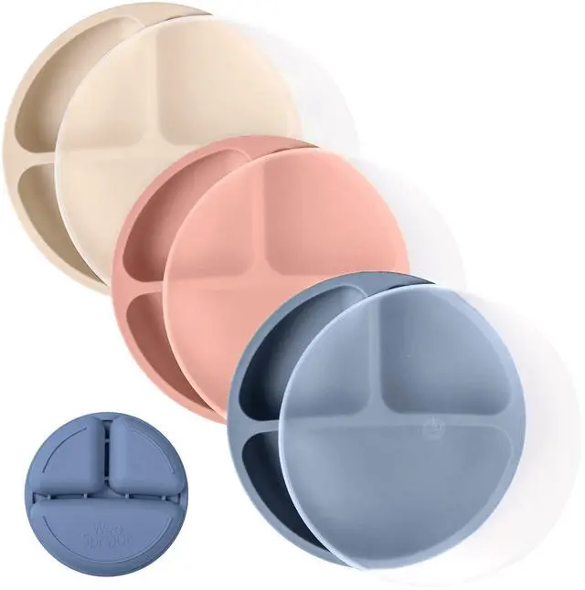 Main image of Silicone Plates with Lids for Babies & Toddlers (3 Pack) 100% Food-Grade Dishes for Self Feeding, Divided Design & Raised Edges for Picky Eaters, Dishwasher & Microwave Safe Weaning Supplies
