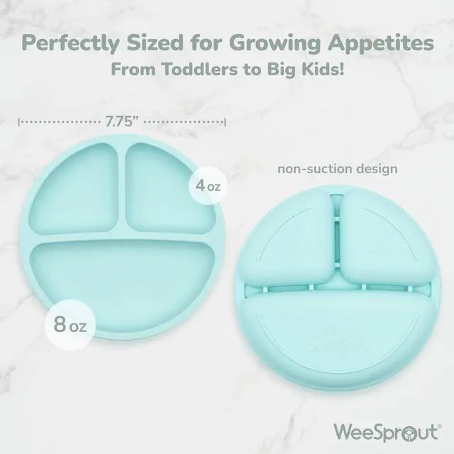 Alt view image 2 of 7 - Silicone Plates with Lids for Babies & Toddlers (3 Pack) 100% Food-Grade Dishes for Self Feeding, Divided Design & Raised Edges for Picky Eaters, Dishwasher & Microwave Safe Weaning Supplies