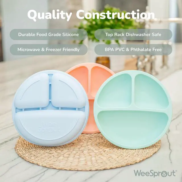 Alt view image 4 of 7 - Silicone Plates with Lids for Babies & Toddlers (3 Pack) 100% Food-Grade Dishes for Self Feeding, Divided Design & Raised Edges for Picky Eaters, Dishwasher & Microwave Safe Weaning Supplies