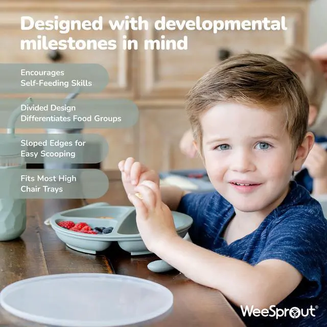 Alt view image 3 of 7 - Silicone Plates with Lids for Babies & Toddlers (3 Pack) 100% Food-Grade Dishes for Self Feeding, Divided Design & Raised Edges for Picky Eaters, Dishwasher & Microwave Safe Weaning Supplies