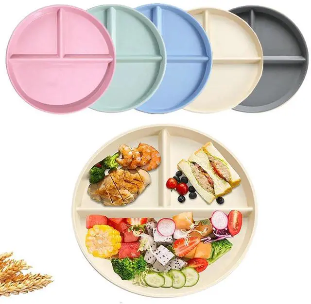 Main image of Unbreakable Divided Dinner Plate Set of 5, Wheat Straw Plates BPA Free 9 Inch, Portion Control Plate Healthy Eating & Bariatric Diet Divided Plates, Dinner Diet Plates for Kids