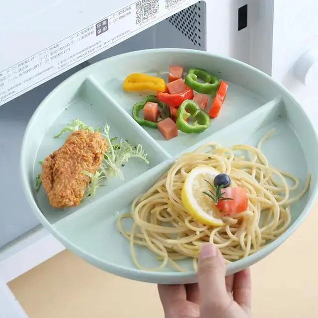 Alt view image 3 of 7 - 9" Unbreakable Divided Plates Set of 5, Wheat Straw Plate Reusable Dinnerware Portion Control Plates, Round Bariatric Plastic Plate for Kids Adults, BPA-free, Dishwasher Safe