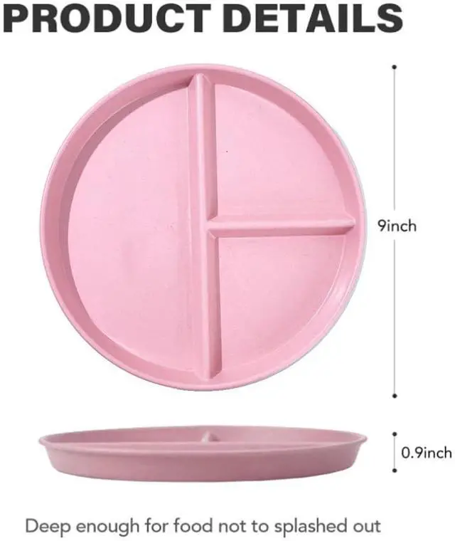 Alt view image 5 of 7 - Unbreakable Divided Plates 5PCS for Kids Adults, Compartment Plates, Lightweight Reusable Dinnerware Portion Control Plastic (5Pack- 9IN)