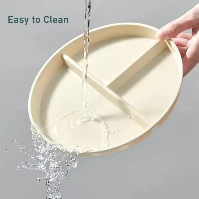 Alt view image 6 of 7 - 9" Unbreakable Divided Plates Set of 5, Wheat Straw Plate Reusable Dinnerware Portion Control Plates, Round Bariatric Plastic Plate for Kids Adults, BPA-free, Dishwasher Safe