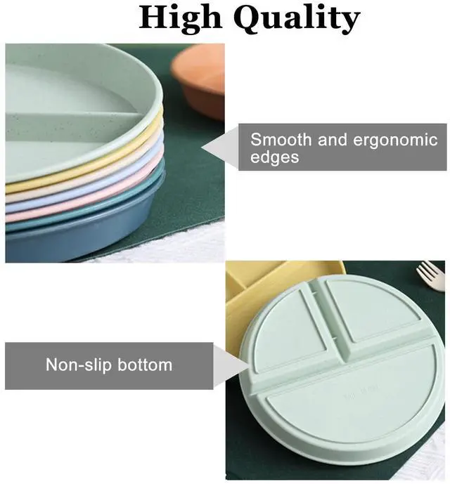Alt view image 4 of 5 - 2Pack 9 Inch Portion Control Plates, Divided Plates for Dinner, Round Bariatric Dinner Plate for Adults, Dishwasher & Microwave Safe (Blue & Green)