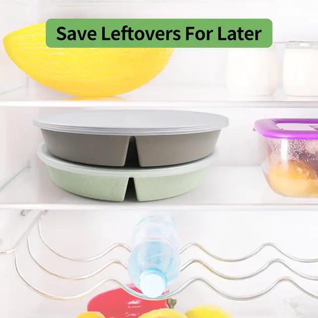 Alt view image 7 of 7 - 9 Inch 4PCS Divided Plates with Lids, Portion Control Plates for Kids Adults, Dishwasher Microwave Safe Compartment Plate, Unbreakable Lightweight Reusable Wheat Straw Plate Set, INS