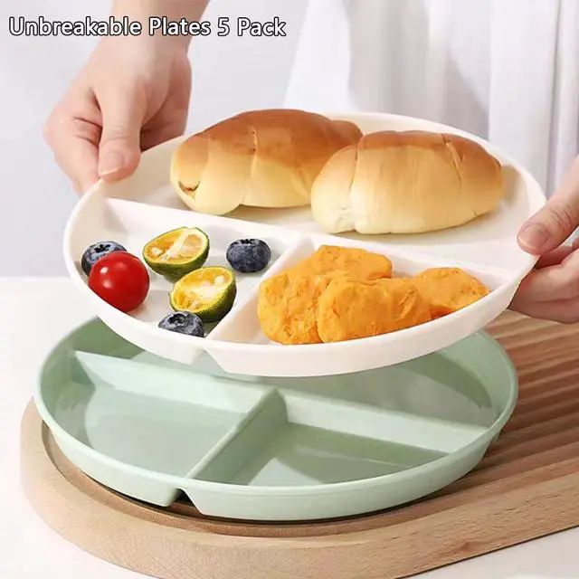 Alt view image 2 of 7 - Unbreakable Divided Dinner Plate Set of 5, Wheat Straw Plates BPA Free 9 Inch, Portion Control Plate Healthy Eating & Bariatric Diet Divided Plates, Dinner Diet Plates for Kids