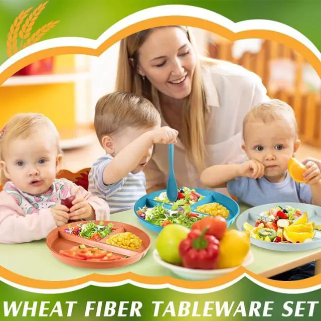 Alt view image 4 of 7 - Unbreakable Divided Dinner Plate Set of 5, Wheat Straw Plates BPA Free 9 Inch, Portion Control Plate Healthy Eating & Bariatric Diet Divided Plates, Dinner Diet Plates for Kids