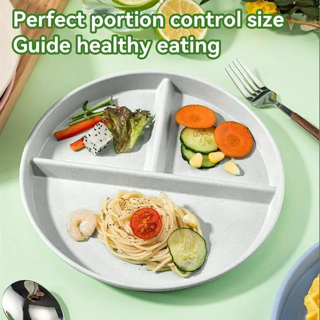 Alt view image 2 of 6 - Portion Control Plate For Adults 9 Inch 5Pcs, Round Divided Plates for Adults, 3 Compartment Plates With DividersMicrowave And Dishwasher Safe