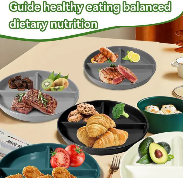 Alt view image 6 of 6 - Portion Control Plate For Adults 9 Inch 5Pcs, Round Divided Plates for Adults, 3 Compartment Plates With DividersMicrowave And Dishwasher Safe