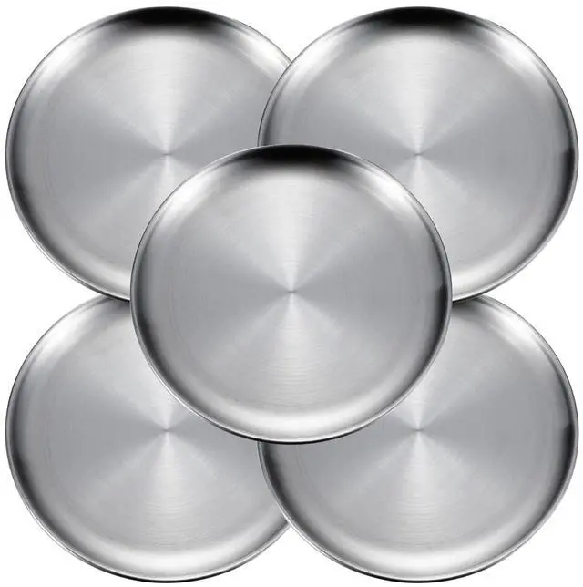 Main image of Small Stainless Steel Plates,5 Pcs 5.5 Inchs Dinner Dishes Plates Camping Plate,Perfect for Snack Candy Cake Dessert Fruit Camping Etc Reusable and Dishwasher Safe (5, 5.5 inches)