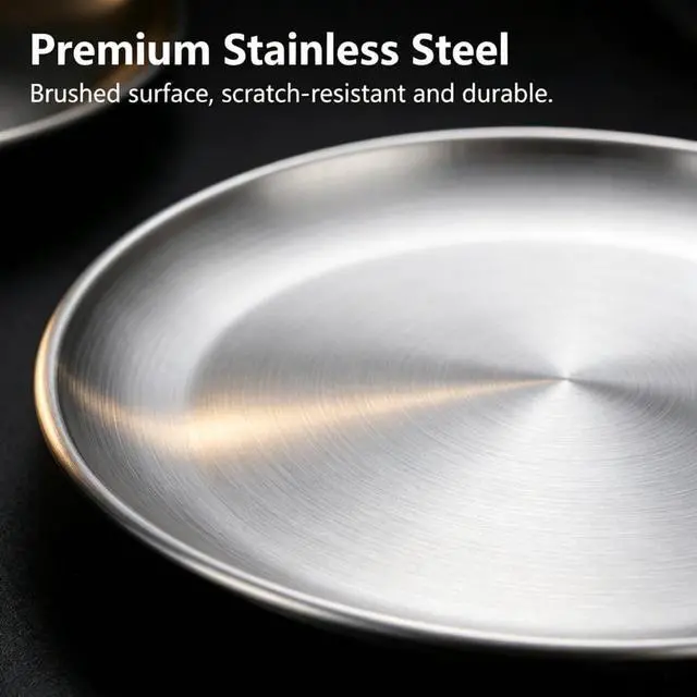 Alt view image 2 of 7 - Small Stainless Steel Plates,5 Pcs 5.5 Inchs Dinner Dishes Plates Camping Plate,Perfect for Snack Candy Cake Dessert Fruit Camping Etc Reusable and Dishwasher Safe (5, 5.5 inches)