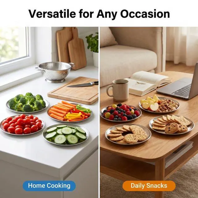 Alt view image 5 of 7 - Small Stainless Steel Plates,5 Pcs 5.5 Inchs Dinner Dishes Plates Camping Plate,Perfect for Snack Candy Cake Dessert Fruit Camping Etc Reusable and Dishwasher Safe (5, 5.5 inches)