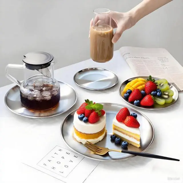 Alt view image 7 of 7 - Small Stainless Steel Plates,5 Pcs 5.5 Inchs Dinner Dishes Plates Camping Plate,Perfect for Snack Candy Cake Dessert Fruit Camping Etc Reusable and Dishwasher Safe (5, 5.5 inches)