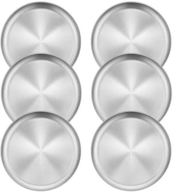 Main image of 6 Pack Stainless Steel Plates, 8 Inch Metal Kids Toddler Dinner Plate Set for Kids Toddler Children, Round Camping Plates for Serving Dishes Dessert Salad, Dishwasher Safe & Reusable