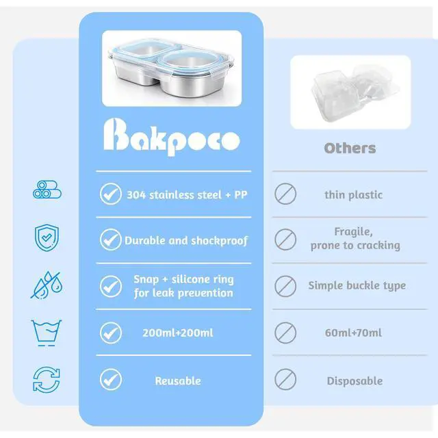 Alt view image 5 of 7 - 3 Packs Stainless Steel Snack Containers For Kids Adults, 2 Compartment Reusable Metal Snack Boxes With Leak-Proof Lids, Compact Lunch Food Storage Container