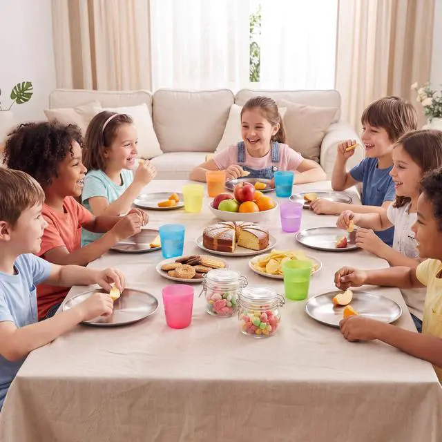 Alt view image 7 of 7 - 6 Pack Stainless Steel Plates, 8 Inch Metal Kids Toddler Dinner Plate Set for Kids Toddler Children, Round Camping Plates for Serving Dishes Dessert Salad, Dishwasher Safe & Reusable