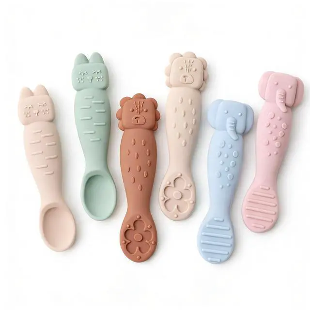 Main image of Silicone Baby Spoons for Self Feeding 3M+, Stage 1 Infant Feeding Spoons and Teething Toy 2-in-1, Soft Tip Toddler Chewable Utensils for BLW Led Weaning, BPA Free Easy Grip Short Handle 6PK
