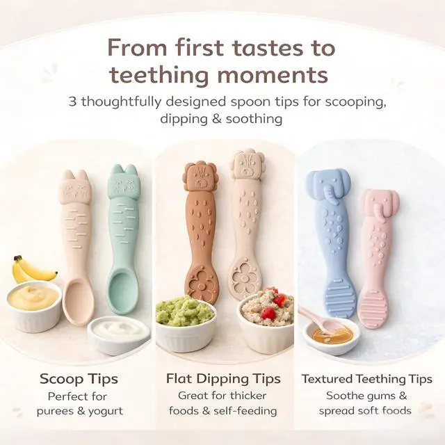 Alt view image 6 of 7 - Silicone Baby Spoons for Self Feeding 3M+, Stage 1 Infant Feeding Spoons and Teething Toy 2-in-1, Soft Tip Toddler Chewable Utensils for BLW Led Weaning, BPA Free Easy Grip Short Handle 6PK