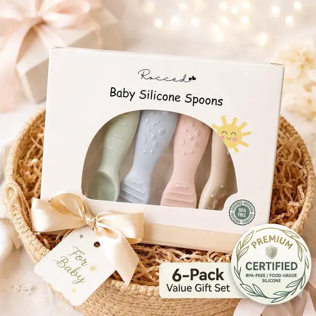 Alt view image 7 of 7 - Silicone Baby Spoons for Self Feeding 3M+, Stage 1 Infant Feeding Spoons and Teething Toy 2-in-1, Soft Tip Toddler Chewable Utensils for BLW Led Weaning, BPA Free Easy Grip Short Handle 6PK