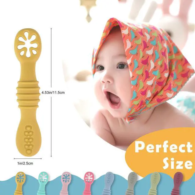 Alt view image 3 of 7 - 8 Pcs Baby Led Weaning Utensils, First Stage Silicone Baby Spoon, Multicolor Baby Spoons Self Feeding 6+ Months, Cucharas para Bebes for Solids and Purees