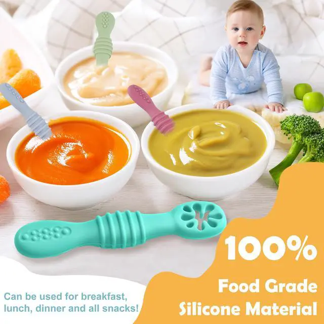 Alt view image 6 of 7 - 8 Pcs Baby Led Weaning Utensils, First Stage Silicone Baby Spoon, Multicolor Baby Spoons Self Feeding 6+ Months, Cucharas para Bebes for Solids and Purees
