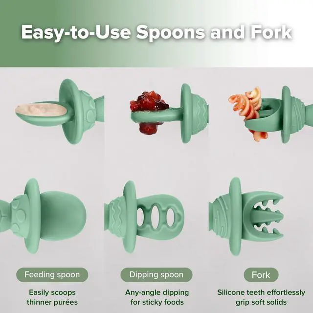 Alt view image 3 of 7 - Baby Spoons for Self-Feeding, 6+ Months, First-Stage Training Spoon Set, Easy-Grip Anti-Choke Silicone, Fork Included for Later Stages, for Baby-Led Weaning