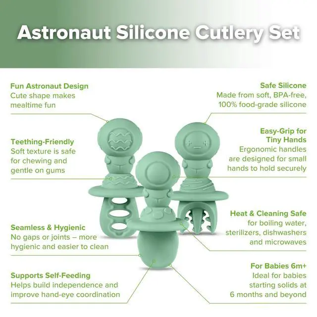 Alt view image 5 of 7 - Baby Spoons for Self-Feeding, 6+ Months, First-Stage Training Spoon Set, Easy-Grip Anti-Choke Silicone, Fork Included for Later Stages, for Baby-Led Weaning
