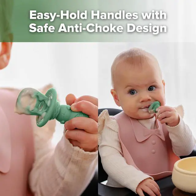 Alt view image 4 of 7 - Baby Spoons for Self-Feeding, 6+ Months, First-Stage Training Spoon Set, Easy-Grip Anti-Choke Silicone, Fork Included for Later Stages, for Baby-Led Weaning