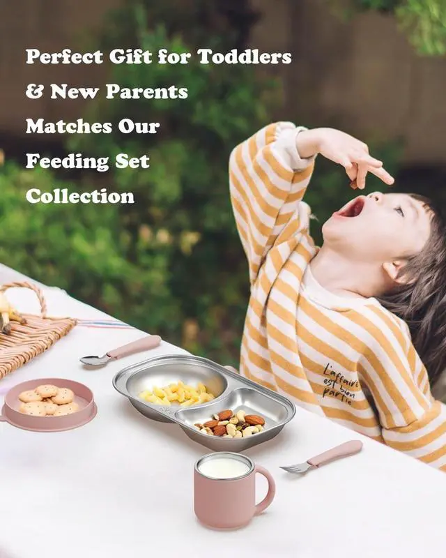 Alt view image 7 of 7 - Stainless Steel Toddler Plates Set of 4, 2-compartment Kids Plates for Snack Portion Control, Small Divided Plate for Baby Feeding & Adults Camping, Non-toxic Dishwasher Safe Metal Dish