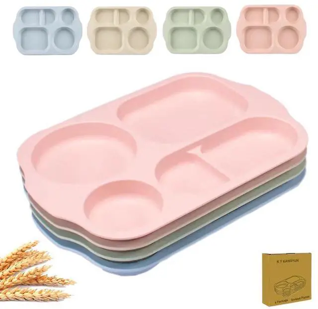 Main image of Large 12 Inch Divided Plates for Kids Adults, Wheat Straw Portion Control Plate, Reusable Plastic Compartment Plates,Unbreakable Dinner Plates Dessert Plates, BPA Free