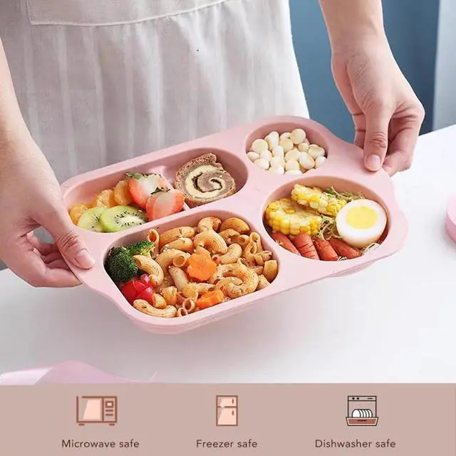 Alt view image 4 of 7 - Large 12 Inch Divided Plates for Kids Adults, Wheat Straw Portion Control Plate, Reusable Plastic Compartment Plates,Unbreakable Dinner Plates Dessert Plates, BPA Free