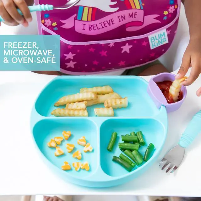 Alt view image 4 of 6 - Silicone Grip Dish, Suction Plate, Divided Plate, Baby Toddler Plate, BPA Free, Microwave Dishwasher Safe , Blue-GD, 1 Count