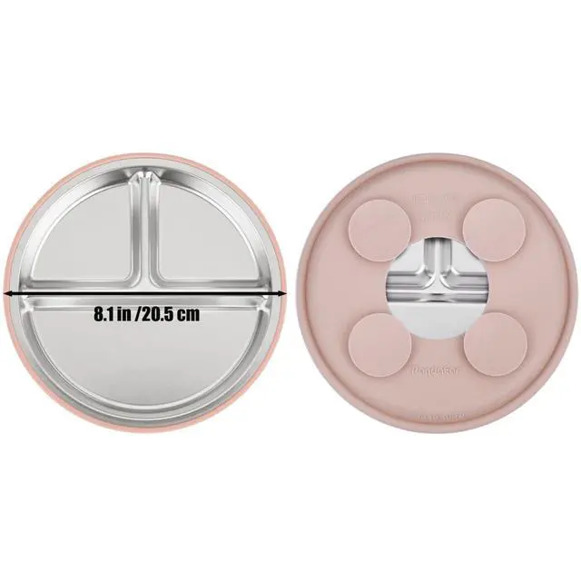 Alt view image 6 of 7 - Stainless Steel Baby Feeding Set | 2 Divided Suction Plates, 2 Spill-Proof Straw Cups with Silicone Sleeves, 2 Forks & 2 Spoons | Toddler Utensils for Baby Led Weaning, BPA-Free (Pink)