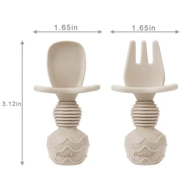 Alt view image 2 of 7 - 6 Pack Silicone Baby Spoons and Fork Feeding Set- Anti-Choke First Self Feeding Utensils for Baby Led Weaning Ages 3 Months (Tan,Walnut&Grey)