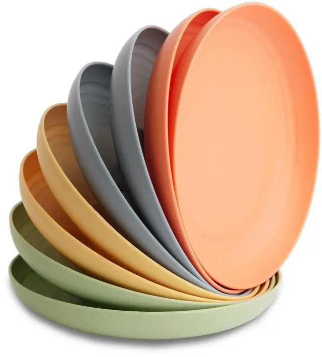 Main image of 8-Pack Reusable Wheat Straw Plates Set - Non Toxic and Non Plastic Dinner Plates for Kids and Adults, Lightweight Unbreakable Plate, Microwave Safe and Dishwasher Safe (Meadow 9")