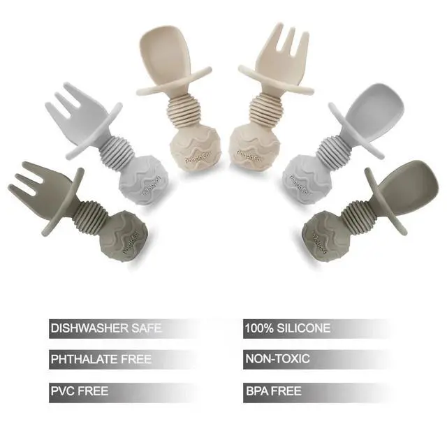 Alt view image 5 of 7 - 6 Pack Silicone Baby Spoons and Fork Feeding Set- Anti-Choke First Self Feeding Utensils for Baby Led Weaning Ages 3 Months (Tan,Walnut&Grey)