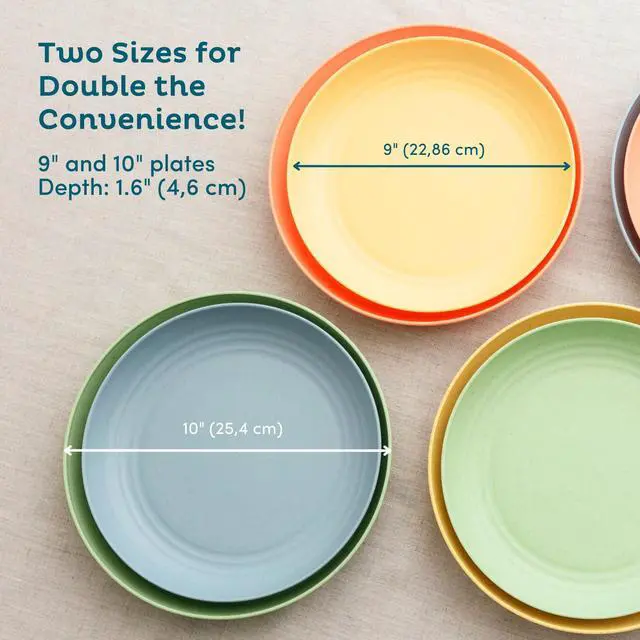 Alt view image 6 of 7 - 8-Pack Reusable Wheat Straw Plates Set - Non Toxic and Non Plastic Dinner Plates for Kids and Adults, Lightweight Unbreakable Plate, Microwave Safe and Dishwasher Safe (Meadow 9")