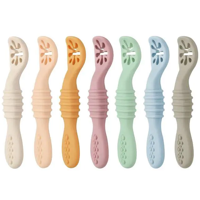 Alt view image 4 of 7 - 7 Pack Baby Spoons, Soft Silicone Self-Feeding Utensils for Babies & Toddlers, BPA-Free Silicone First Stage Training Spoon with Easy-Grip Handle
