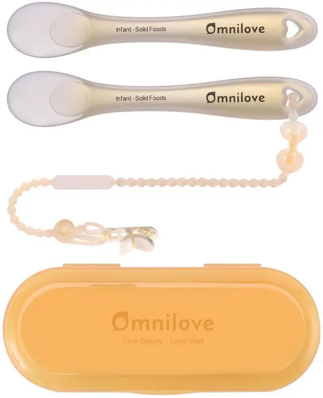 Main image of Silicone Baby Spoons 2-Pack with Case, Self Feeding 6 Months, Baby Led Weaning Supplies, Toddler Utensils with Safety Chain, Toddler Essentials, Dishwasher Safe Baby Safety Products