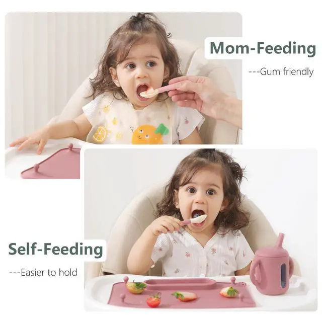 Alt view image 4 of 6 - 4-Pack Silicone Baby Spoons, Soft Gum-Friendly First Feeding Spoons for Babies, Baby Feeding Utensils Essentials, Easy-Grip Handle, BPA Free, Dishwasher Safe, 2 Pink 2 Purple