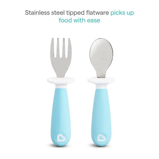 Alt view image 3 of 7 - Raise Toddler Fork and Spoon Utensil Set, Rest Keeps Tip Off Table, BPA Free, 4 Pack, Blue/Green