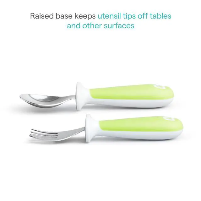 Alt view image 4 of 7 - Raise Toddler Fork and Spoon Utensil Set, Rest Keeps Tip Off Table, BPA Free, 4 Pack, Blue/Green