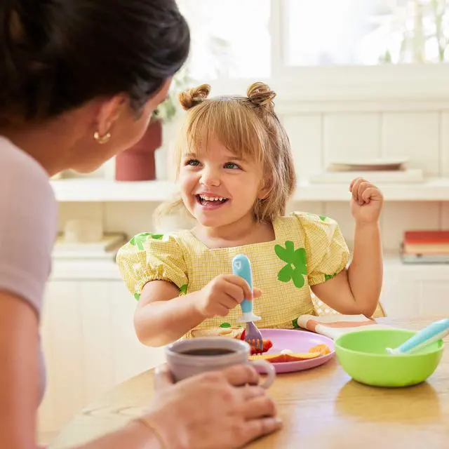 Alt view image 5 of 7 - Raise Toddler Fork and Spoon Utensil Set, Rest Keeps Tip Off Table, BPA Free, 4 Pack, Blue/Green