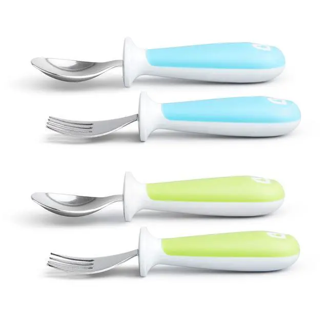 Alt view image 6 of 7 - Raise Toddler Fork and Spoon Utensil Set, Rest Keeps Tip Off Table, BPA Free, 4 Pack, Blue/Green