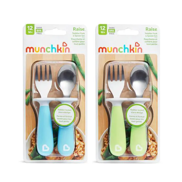 Alt view image 7 of 7 - Raise Toddler Fork and Spoon Utensil Set, Rest Keeps Tip Off Table, BPA Free, 4 Pack, Blue/Green